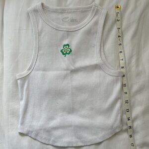 Aerie White Tank Top with Green clover Embroidery